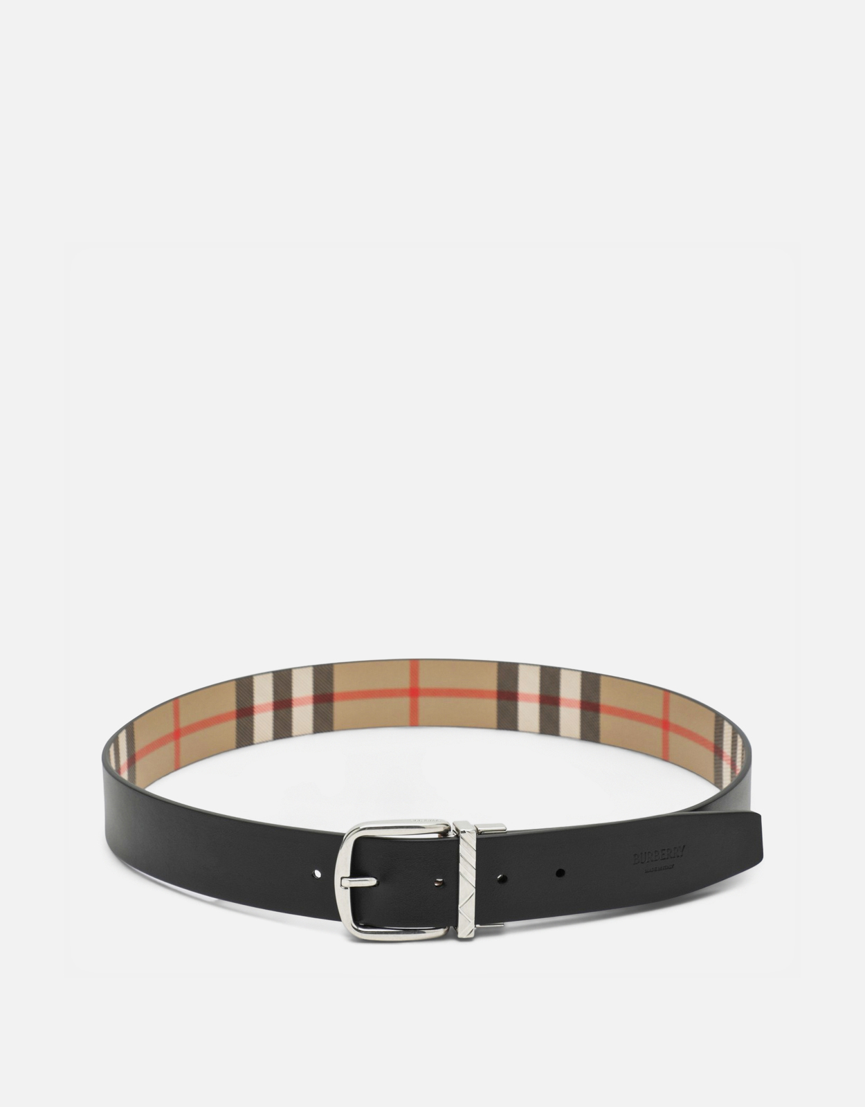 BURBERRY GOLF レザー ベルト ブラック/レッド Burberry メンズリバーシブルチェックカーフレザーベルト (ベルト