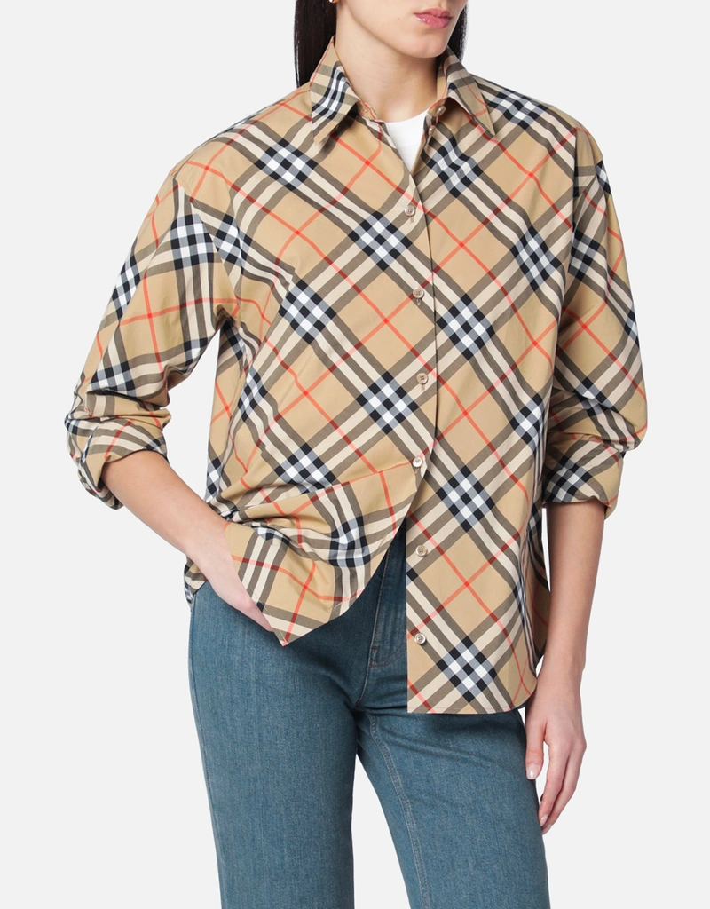 Burberry ベージュチェックパターンシャツ (トップス) IFCHIC.COM