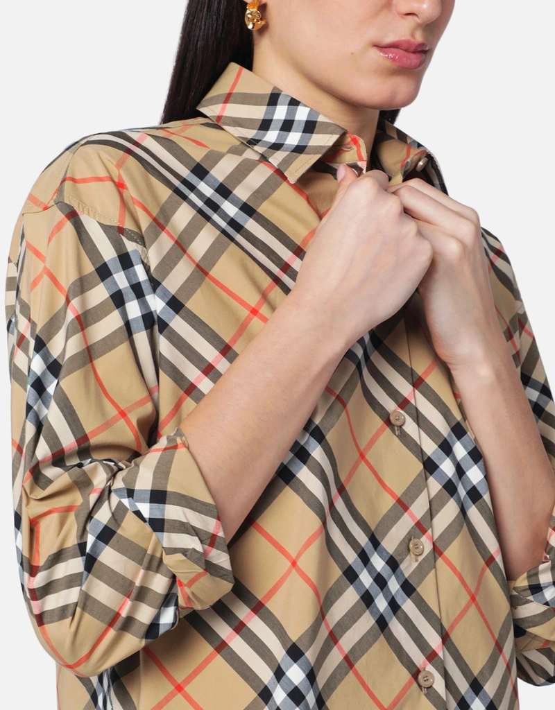 Burberry ベージュチェックパターンシャツ (トップス) IFCHIC.COM