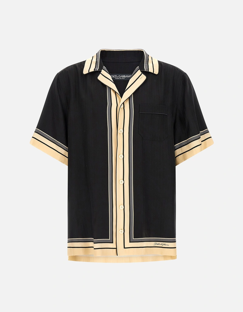 Dolce & Gabbana メンズ ハワイ シルク ロゴ ストライプ 半袖シャツ
