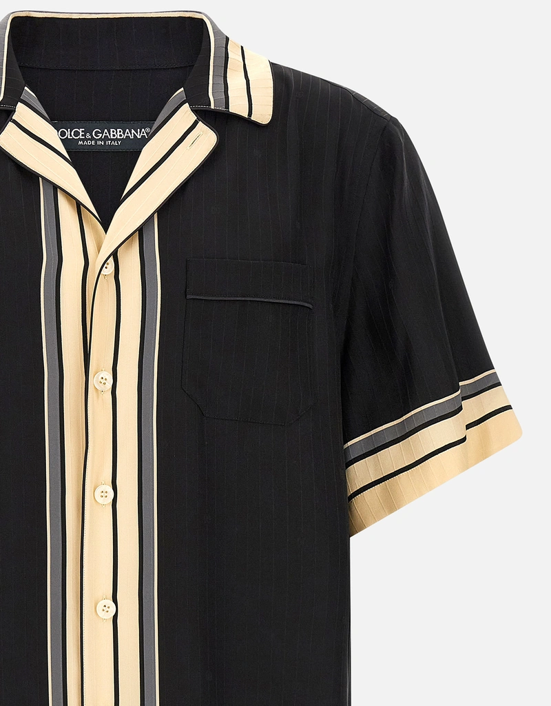 Dolce & Gabbana メンズ ハワイ シルク ロゴ ストライプ 半袖シャツ