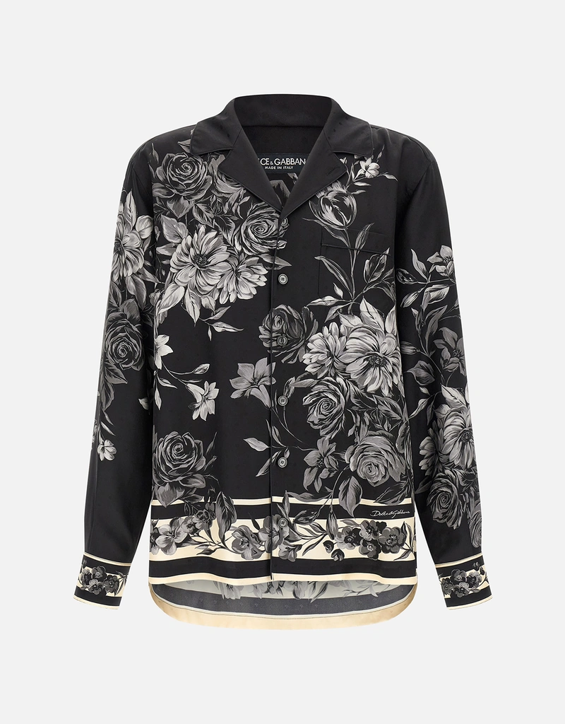 Dolce & Gabbana メンズブーケフラワープリントジャカードシルクツイル