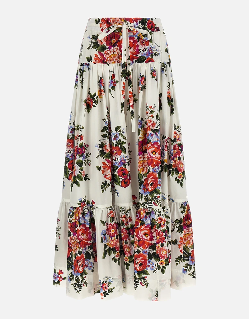 Dolce & Gabbana フラワーブーケプリントポプリンロングスカート