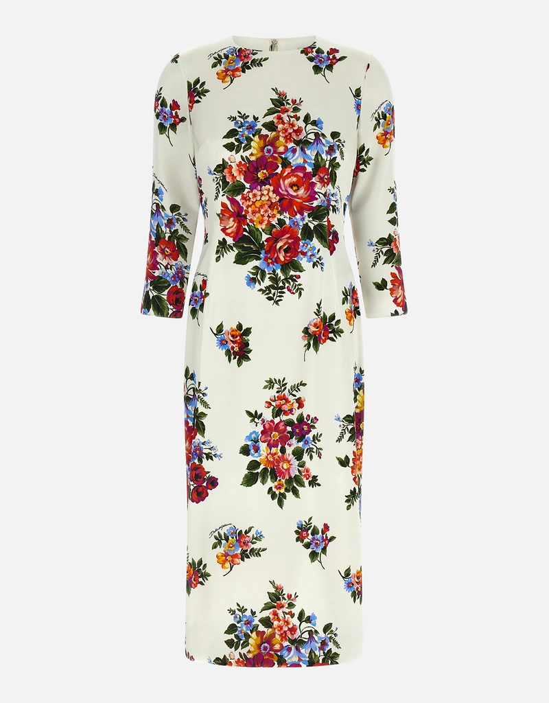 Dolce & Gabbana Flower Bouquet-print Satin Sheath Dress - Woman Dresses Multicolor 50 Dolce & Gabbana Flower Bouquet-print Satin Sheath Dress - Woman Dresses Multicolor 50