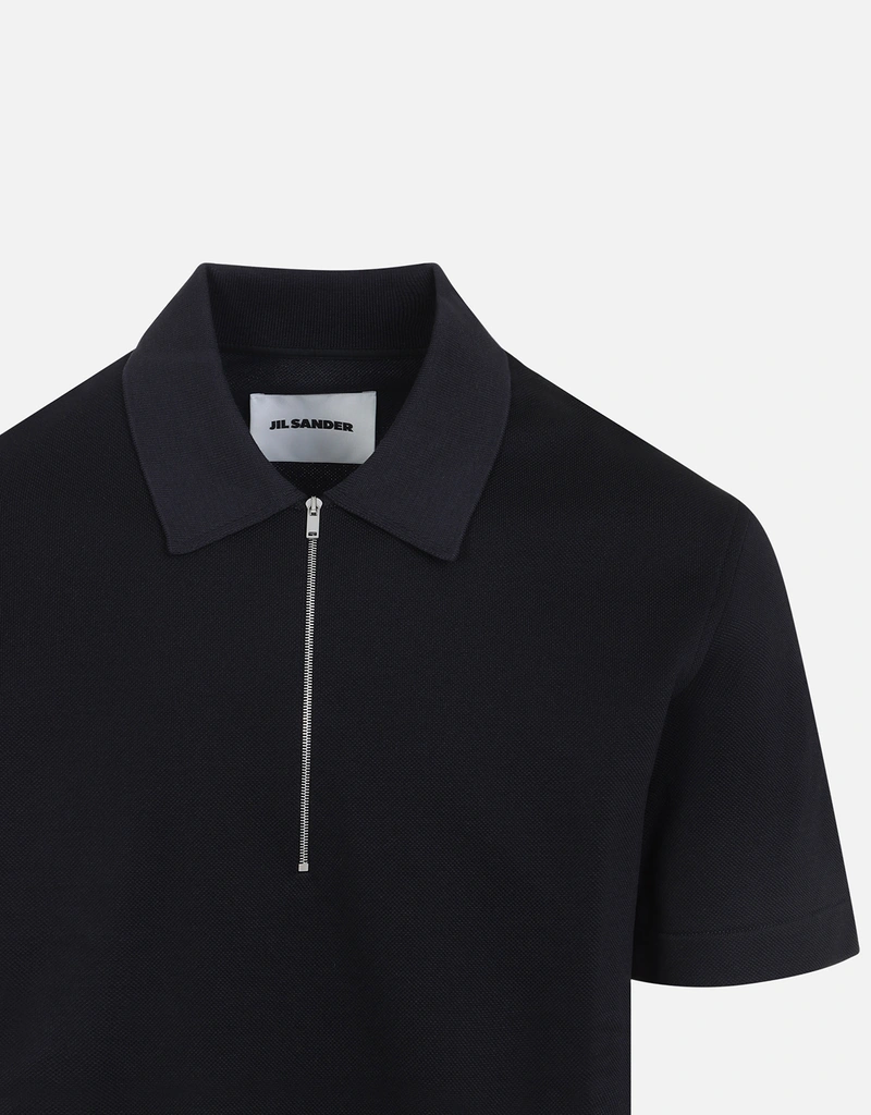 Jil Sander メンズニット襟ポリアミドコットンポロシャツ (すべての
