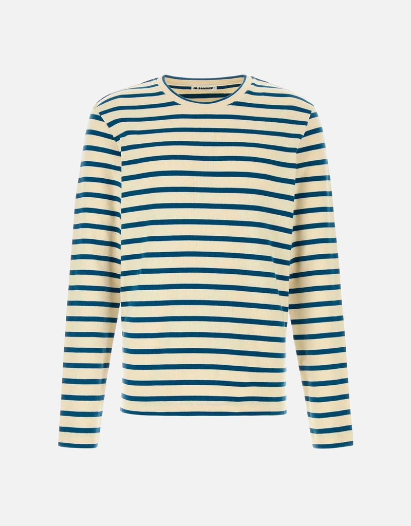 Jil Sander メンズ綿オーバーサイズストライプクルーネックTシャツ