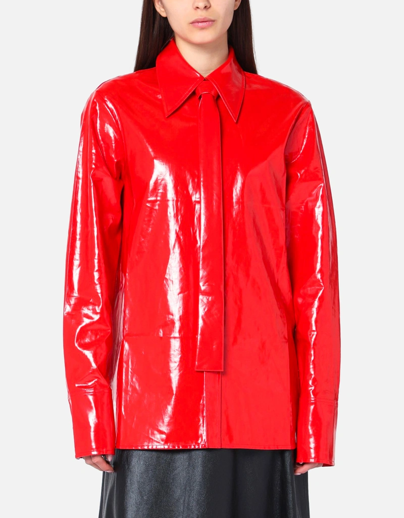 Jil Sander レッドタイ付きシャイニーリネンシャツ (トップス) IFCHIC.COM