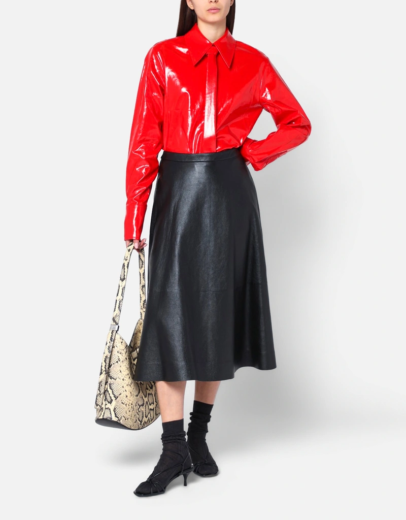 Jil Sander レッドタイ付きシャイニーリネンシャツ (トップス) IFCHIC.COM