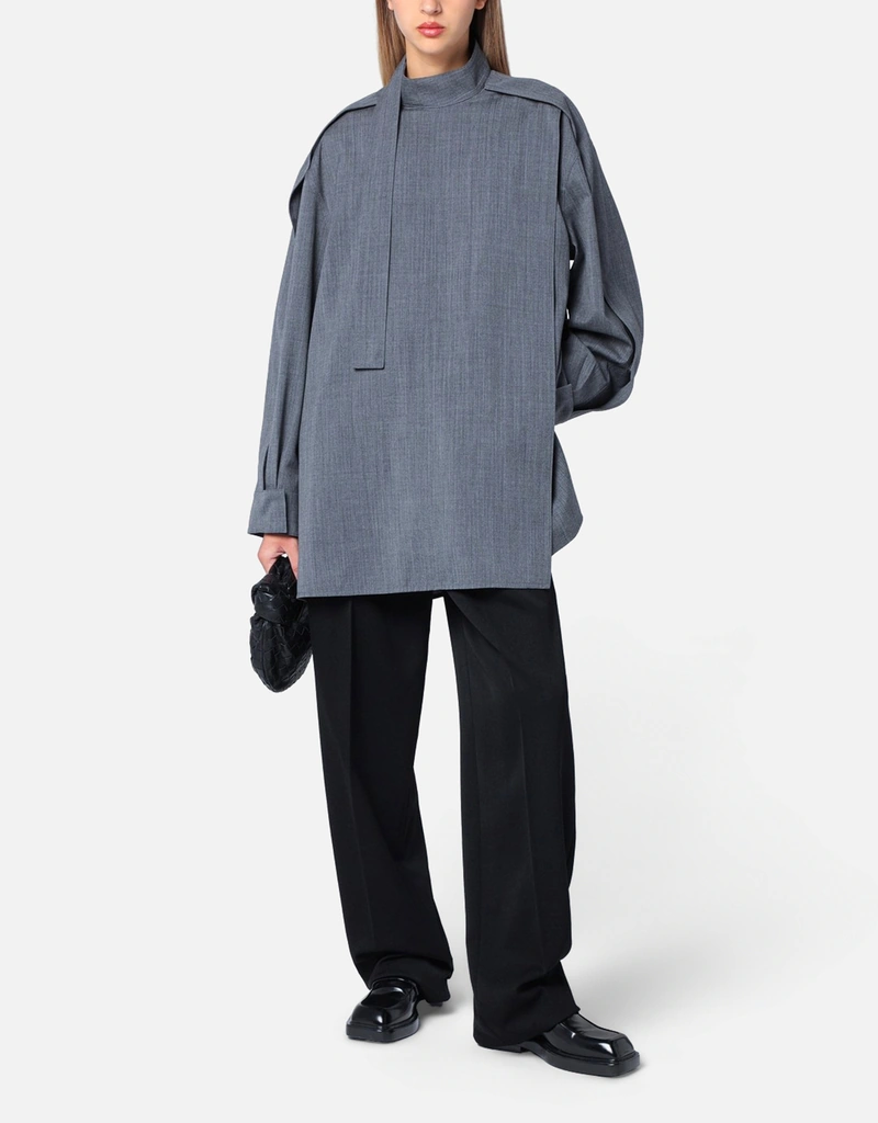 Jil Sander グレーウールシャツとスカーフ付き (トップス) IFCHIC.COM