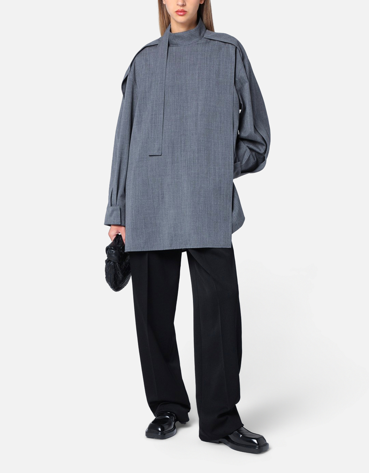 Jil Sander グレーウールシャツとスカーフ付き (トップス) IFCHIC.COM