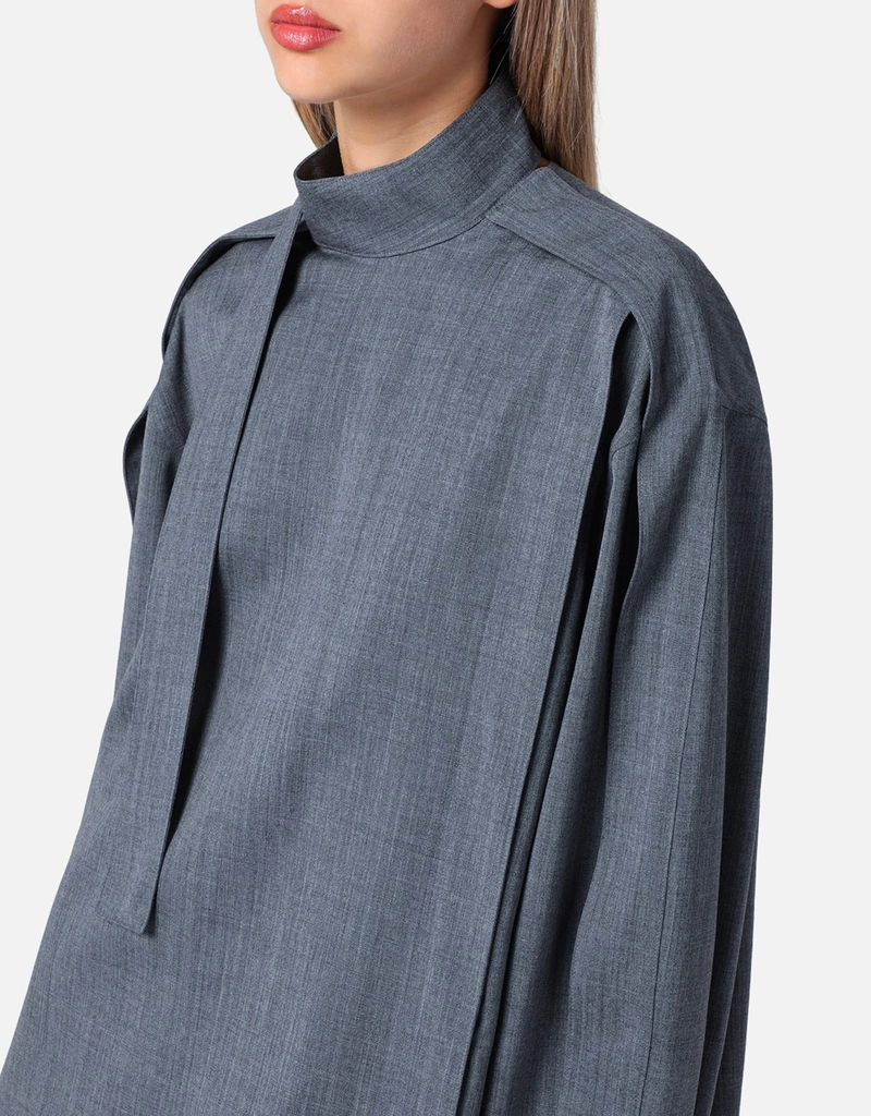 Jil Sander Grey Wool Shirt With Scarf (Tops) IFCHIC.COM