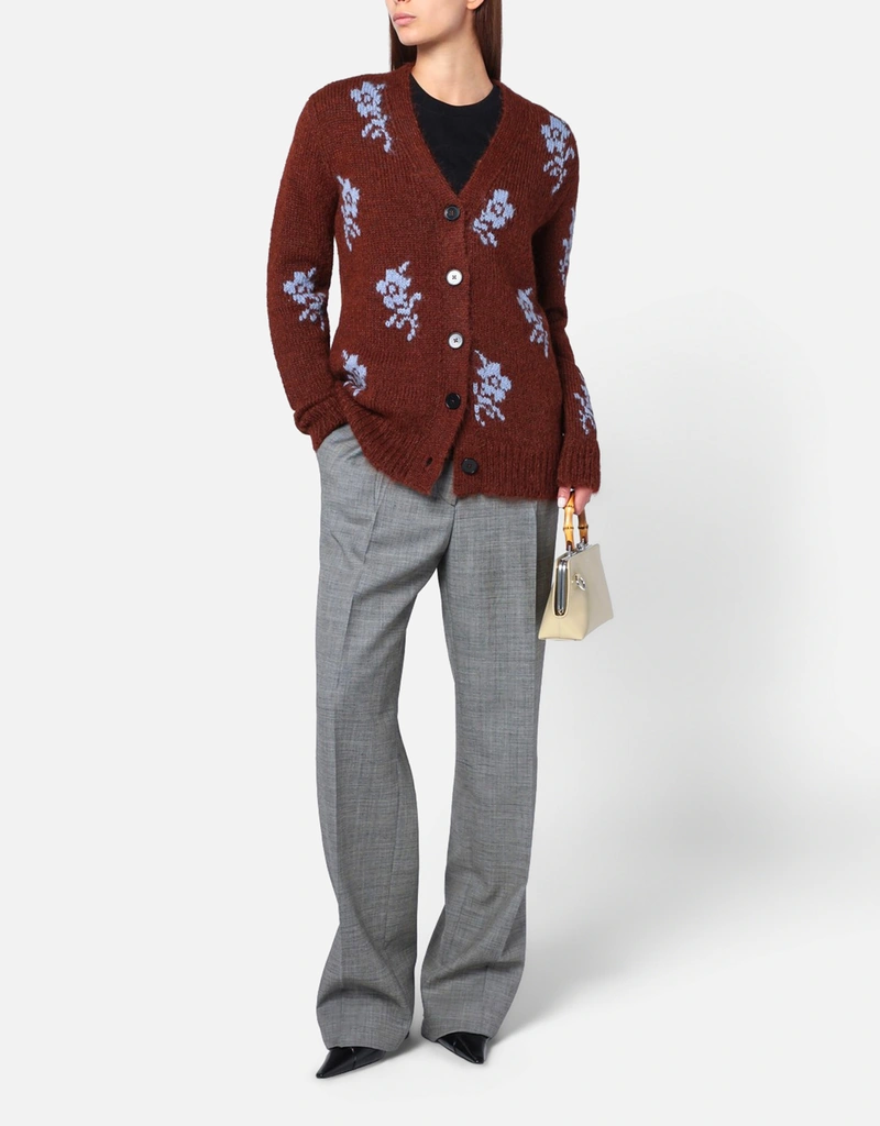 Jil Sander Wool Floral Inlay Cardigan (Tops) IFCHIC.COM