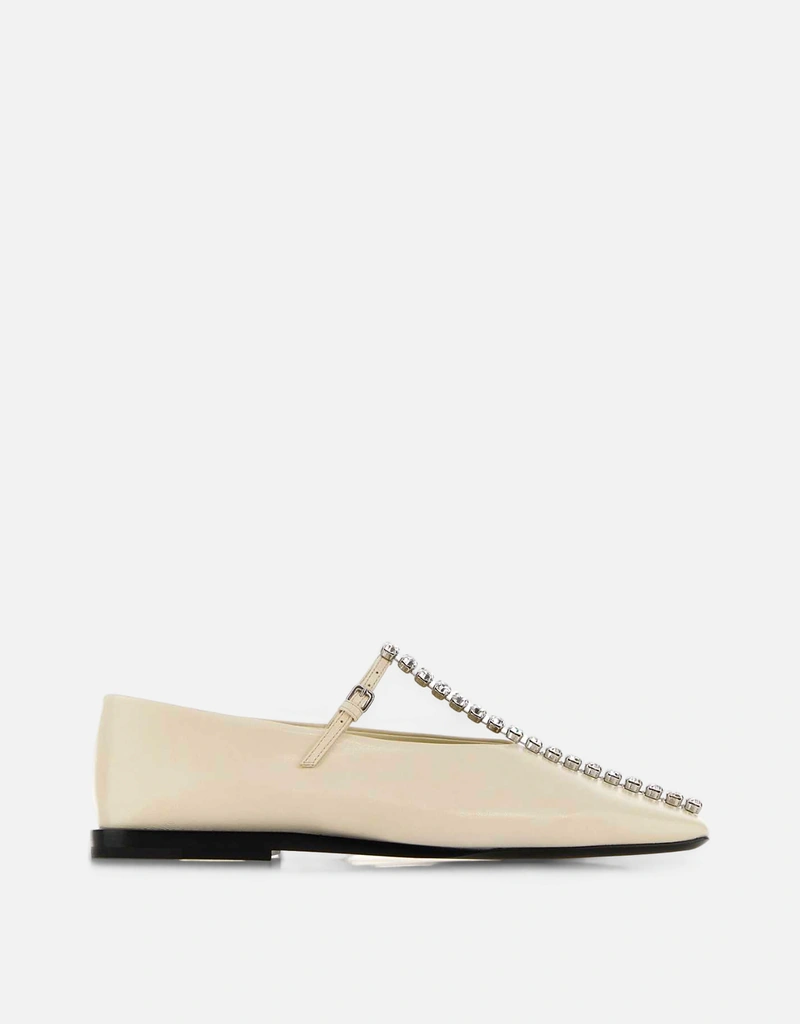 Jil Sander アイボリーレザーラインストーンバレリーナフラット
