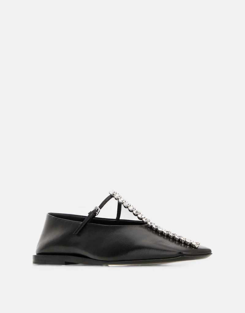 Jil Sander ブラックレザーバレエフラット () IFCHIC.COM