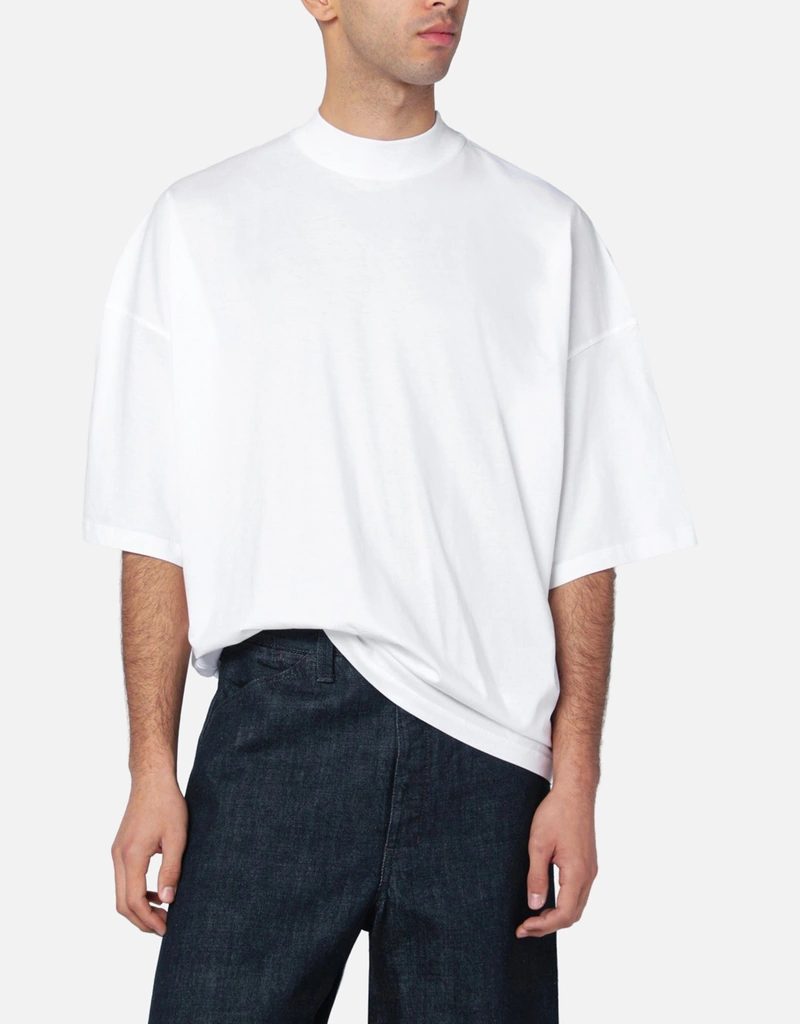 ジルサンダー モックネックTシャツ　ホワイト　サイズM Jil Sander メンズコットンオーバーサイズボクシーモックネックTシャツ