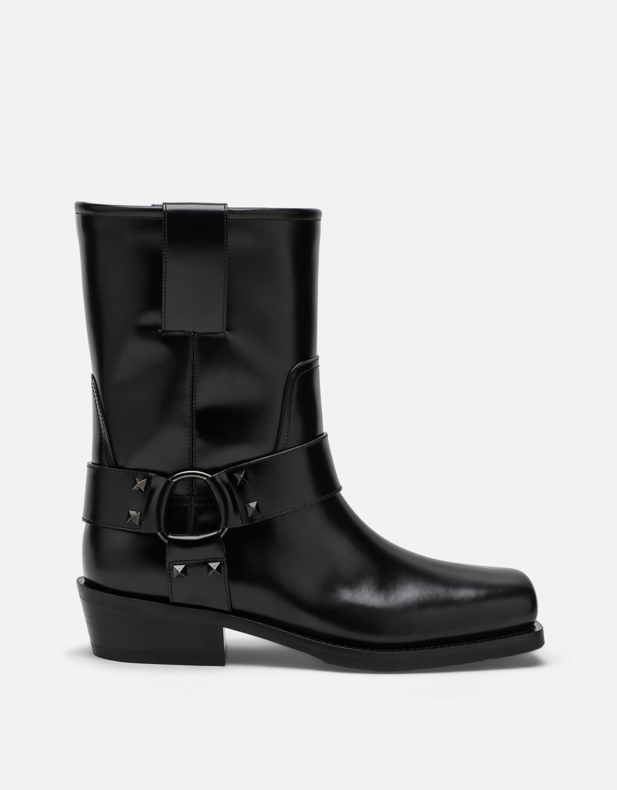 Valentino Garavani ブラックレザーバイカーロックスタッドローブーツ