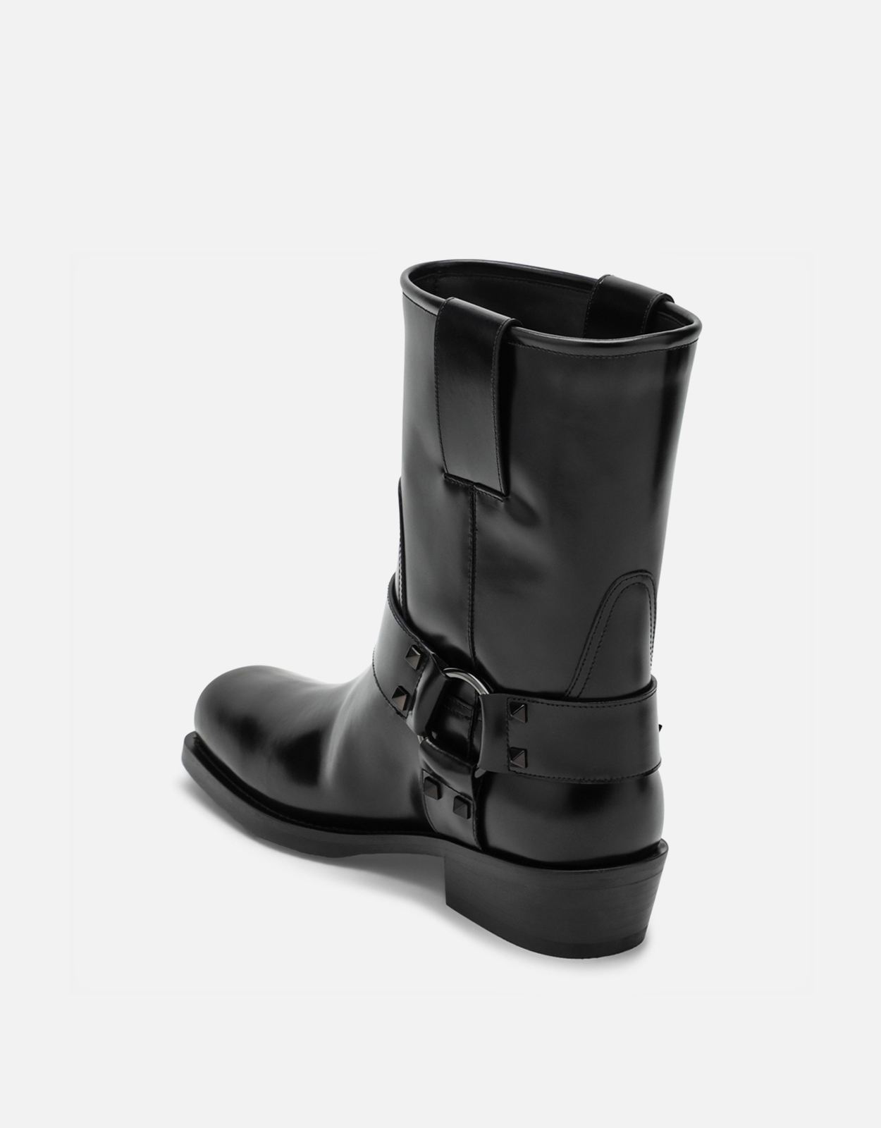 VALENTINO ブラックレザーブーツ 37 Valentino Garavani ブラックレザーバイカーロックスタッドローブーツ