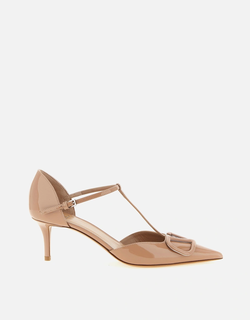 VALENTINO GARAVANIベージュ ポインテッドトゥ ハイヒール Valentino Garavani ドゥルセ パテントレザーTストラップパンプス