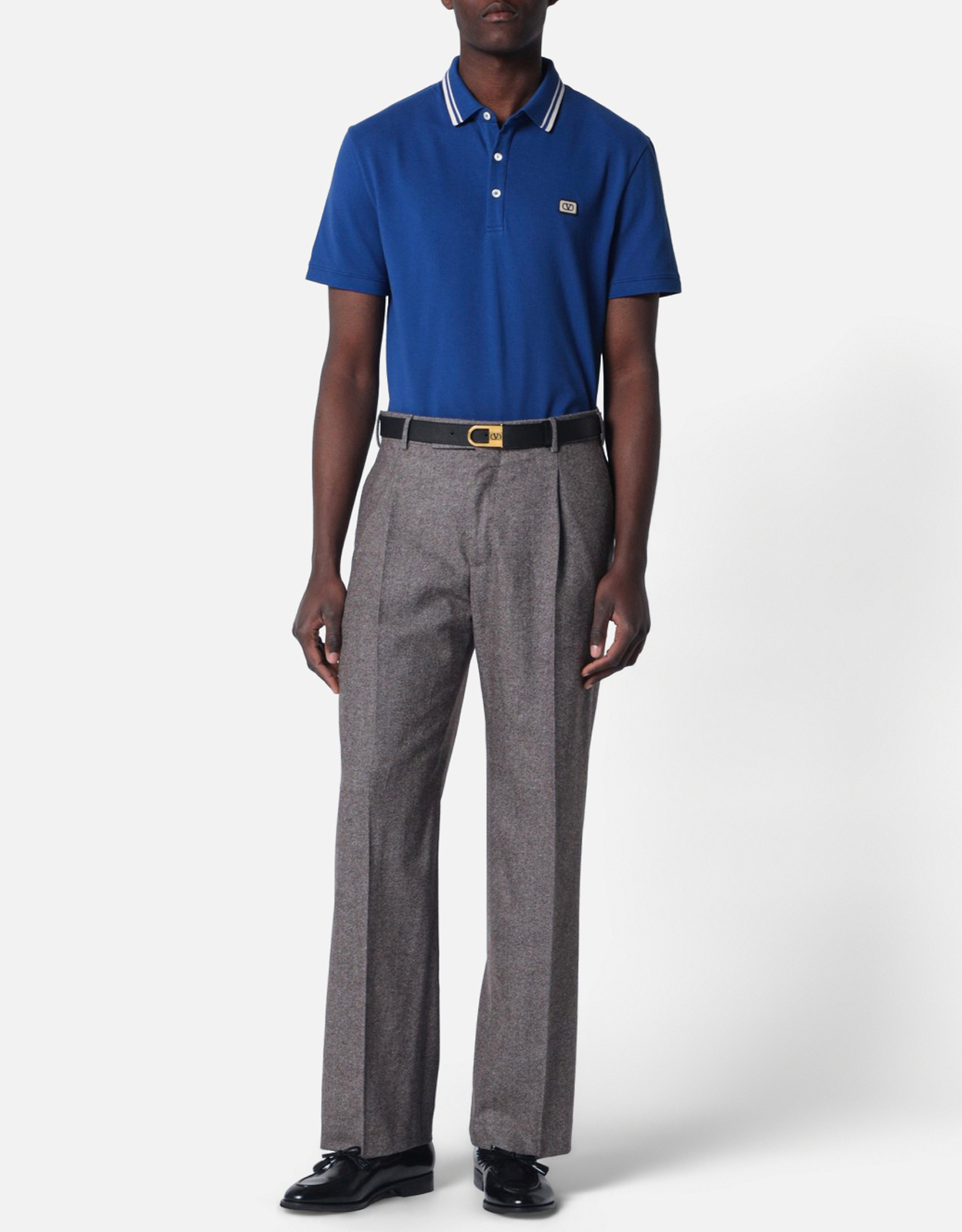 Valentino Garavani メンズブルーコットンVlogoパッチポロシャツ