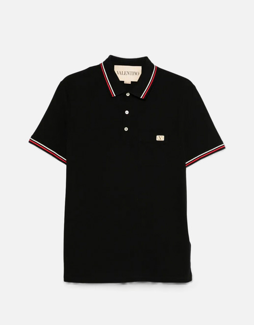 VALENTINO ブラック ポロシャツ Mサイズ Valentino Garavani Men's Polo V Logo Cotton T-Shirt (All New In