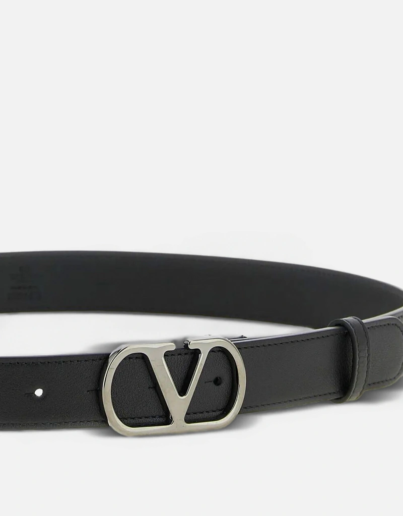 Valentino Garavani メンズVlogoシグネチャーシャイニー仔牛革ベルト