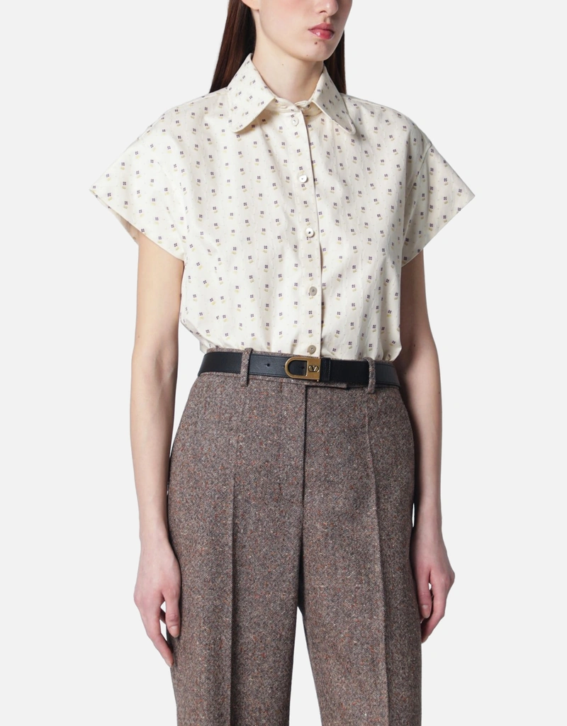 Valentino Garavani Short Sleeved Floral Cotton Shirt (Tops) IFCHIC.COM