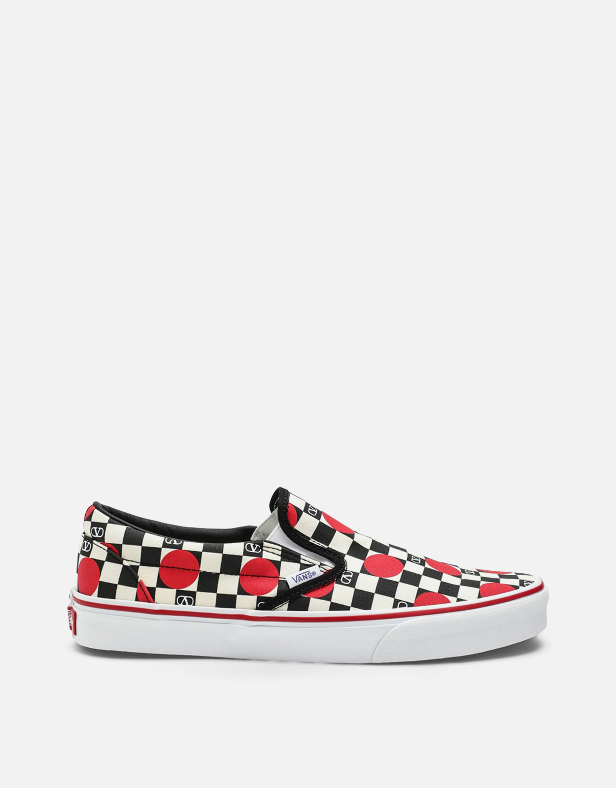 Valentino Garavani Slip-On Sneakers Fabric VLogo Checkerboard Print Polka Dot Detail - IT 36　ヴァレンティノ ガラヴァーニ スリッポン スニーカー ファブリック Vロゴ チェッカーボード プリント ポルカ ドット ディテール - IT 36 Valentino