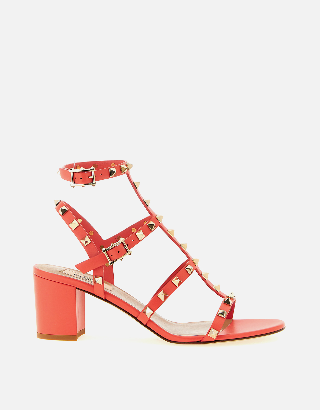Valentino Garavani Rockstud Calfskin Leather Metal Studded Wide Heel Sandals - EU 35　Valentino Garavani ロックスタッズ カーフスキン レザー メタル スタッズ ワイド ヒール サンダル - EU 35 Valentino