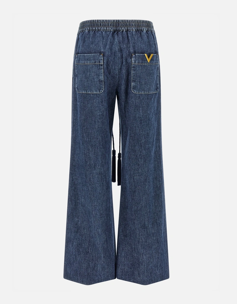 Valentino Garavani Solid Chambray Medium Wash Denim Wide Flared