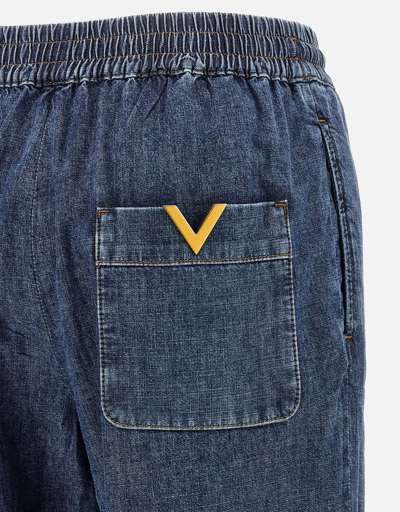 Valentino Garavani Solid Chambray Medium Wash Denim Wide Flared