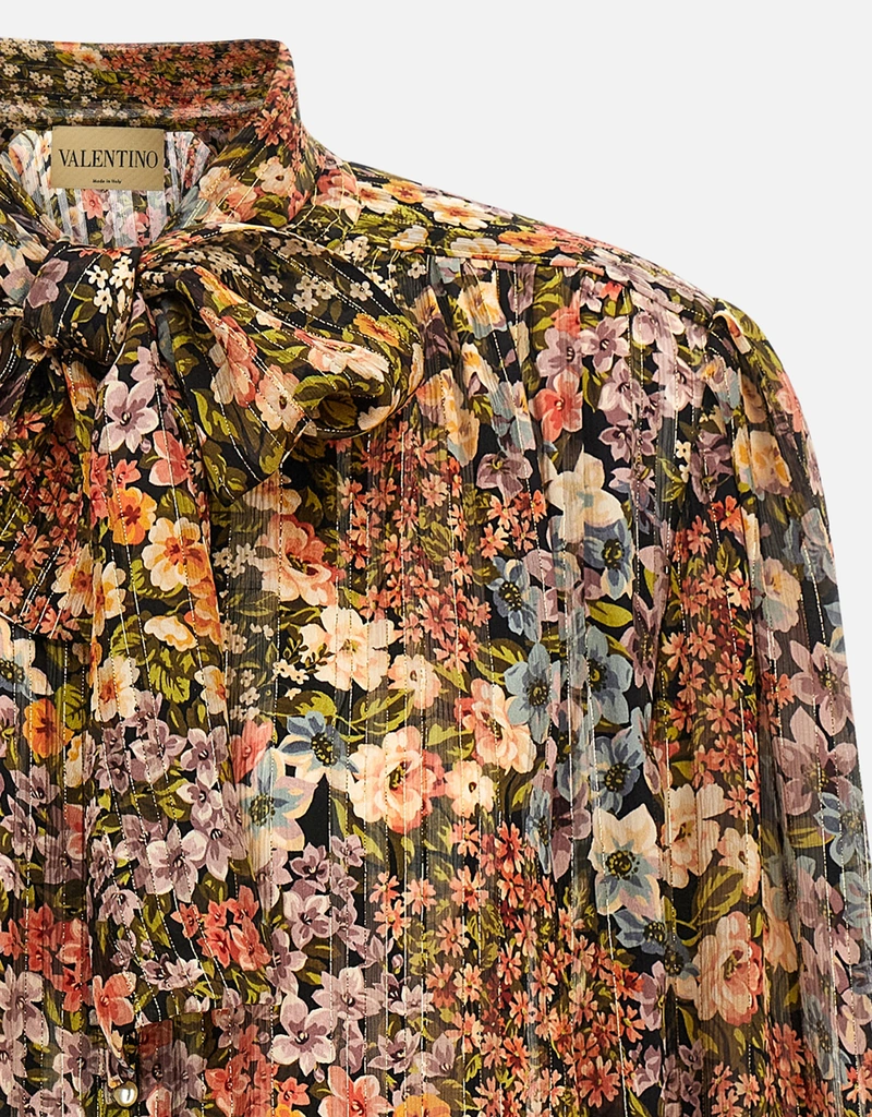 Valentino Garavani シルクプリント 半透明 パフスリーブ シャツ