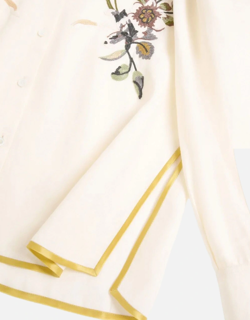 Valentino Garavani Floral Thread Embroidery Linen Shirt (All New