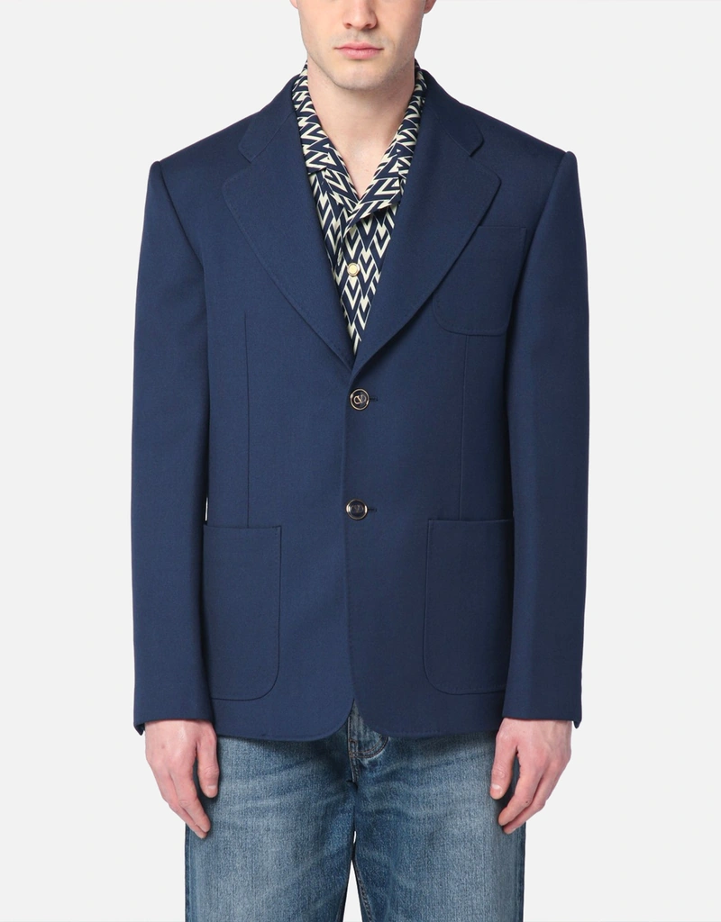 Valentino Garavani メンズブルーシングルブレストウールジャケット