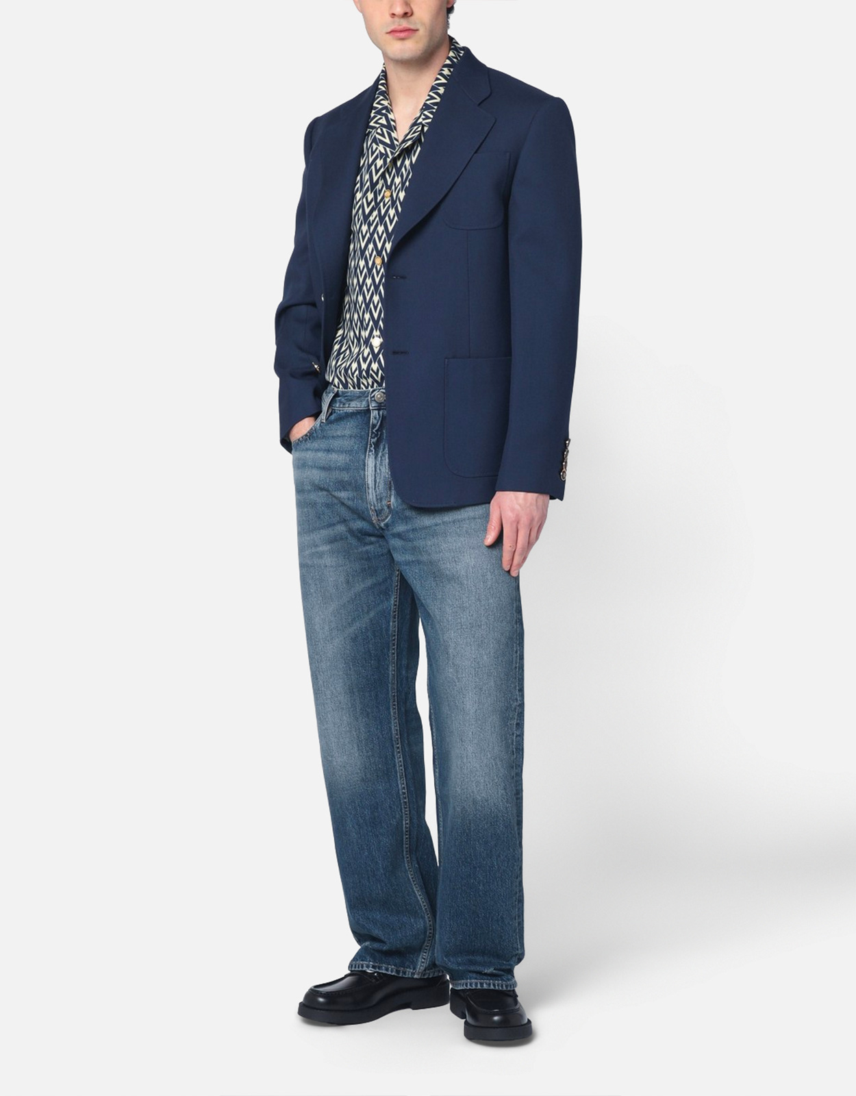Valentino Garavani メンズブルーシングルブレストウールジャケット