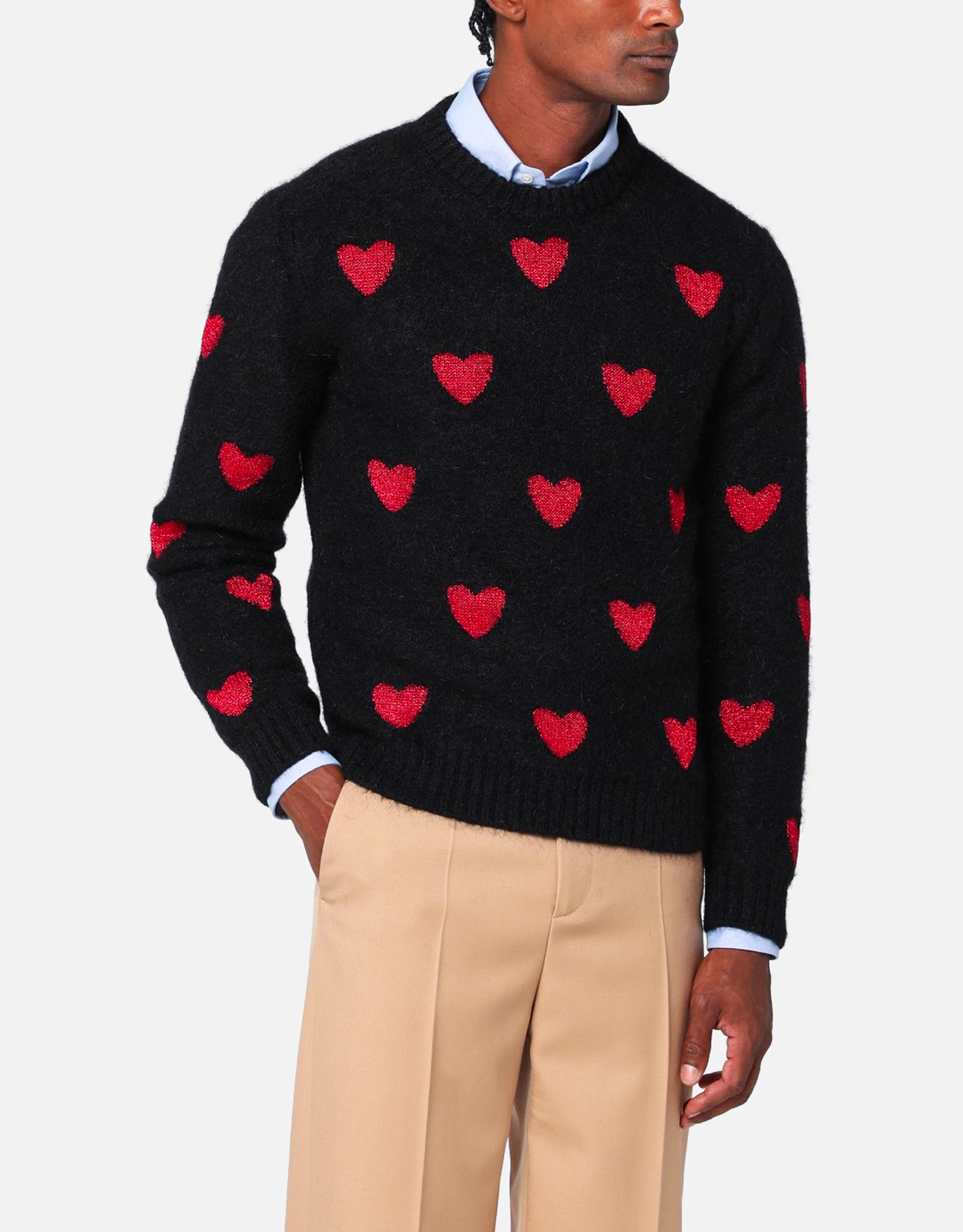 Valentino Garavani Men's Jacquard Heart Pattern Wool Sweater - S　ヴァレンティノ ガラヴァーニ メンズ ジャカード ハート柄 ウール セーター - S Valentino