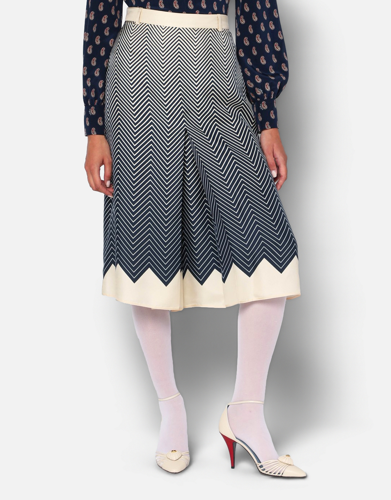 VALENTINO Valentino Garavani Blue Ivory Wool Skirt - IT 42　ヴァレンティノ ガラヴァーニ ブルー アイボリー ウール スカート - IT 42