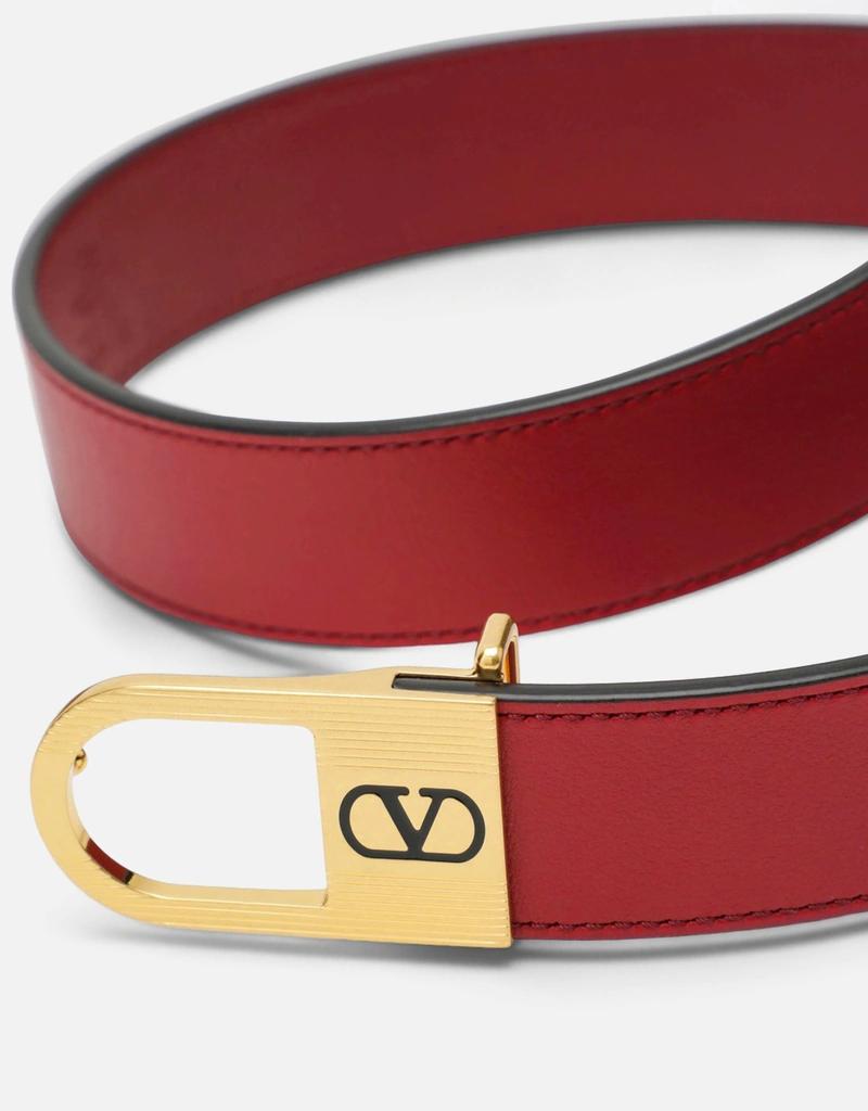 VALENTINO レザー製ブラウン/レッドベルト ゴールドバックル Valentino Garavani レッドレザーベルト (ベルト) IFCHIC.COM