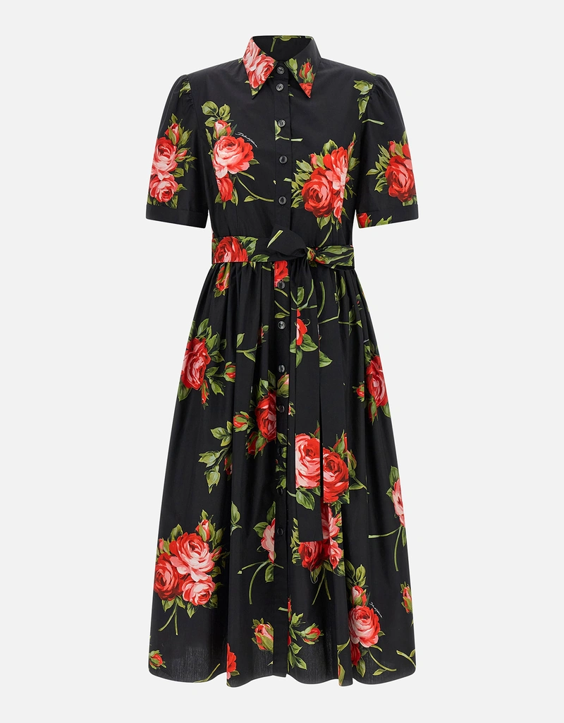 Dolce & Gabbana Rose Bouquet-Print Poplin Shirt Dress (All New In) IFCHIC.COM Dolce & Gabbana Rose Bouquet-Print Poplin Shirt Dress (All New In) IFCHIC.COM