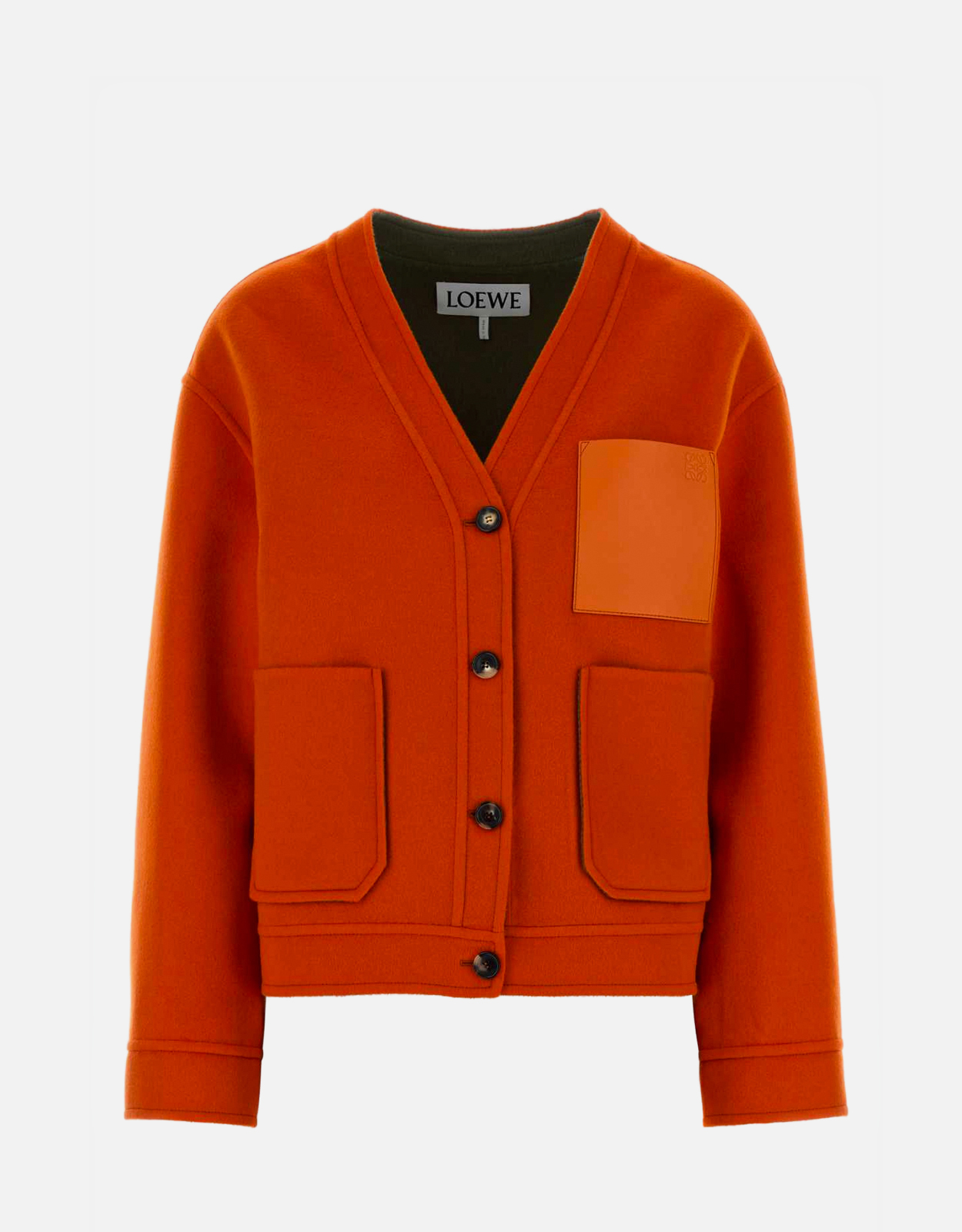 LOEWE ロエベ　カーディガン ニット　グレー・オレンジ　L 未使用 Loewe ウールカシミヤレザーパッチカーディガン (すべての新品) IFCHIC.COM
