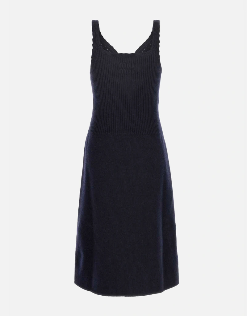 MIUMIUノースリーブダークブルーウールドレス Miu Miu ネイビーブルー純毛ドレス (すべての新品) IFCHIC.COM