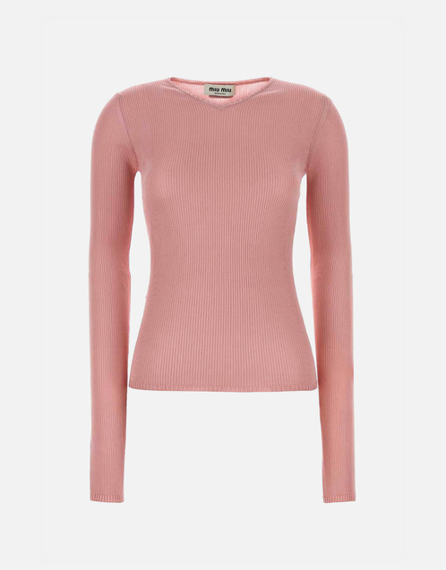 miu miu コーラルピンク Vネック長袖ニット Miu Miu シルクVネックスウェット (すべての新品) IFCHIC.COM
