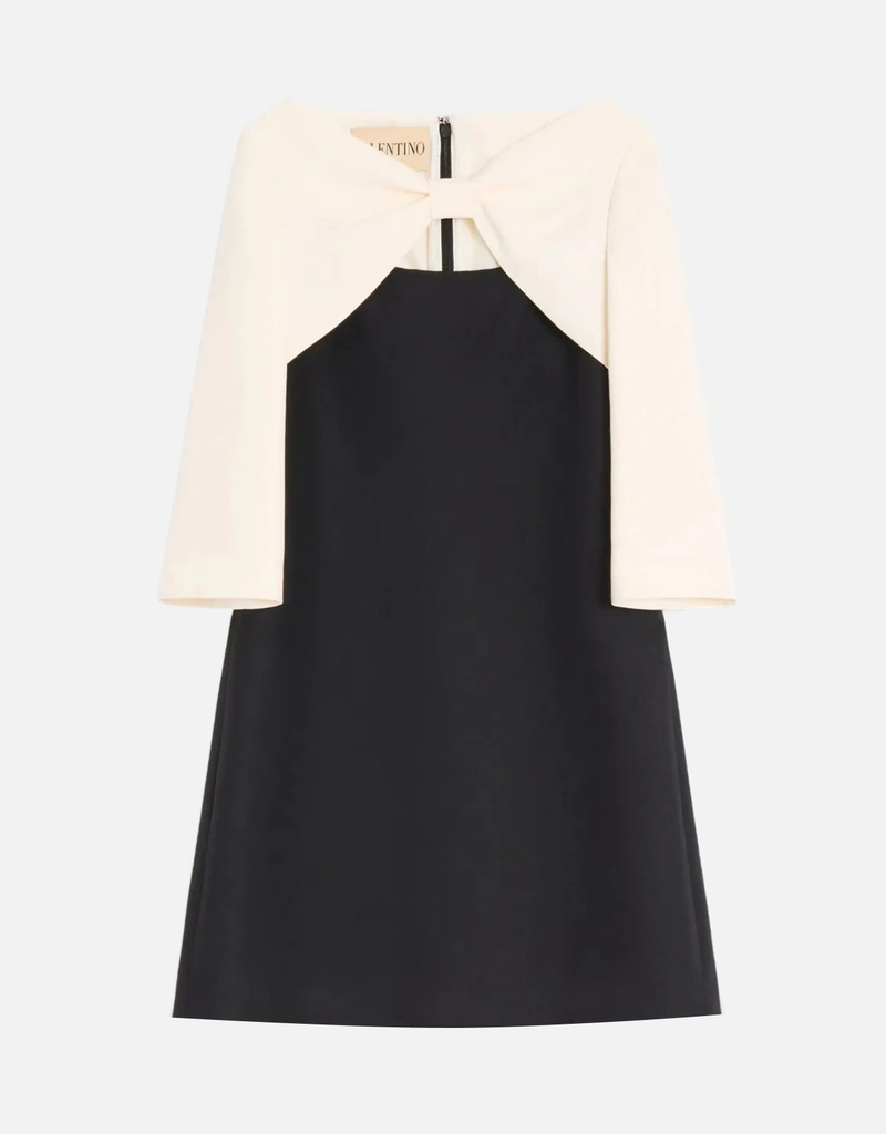 valentino wool & silk crpe couture mini dress VALENTINO Black Wool Silk Crepe 3/4 Bell Sleeve Mini Cocktail Dress 4 US S 40IT