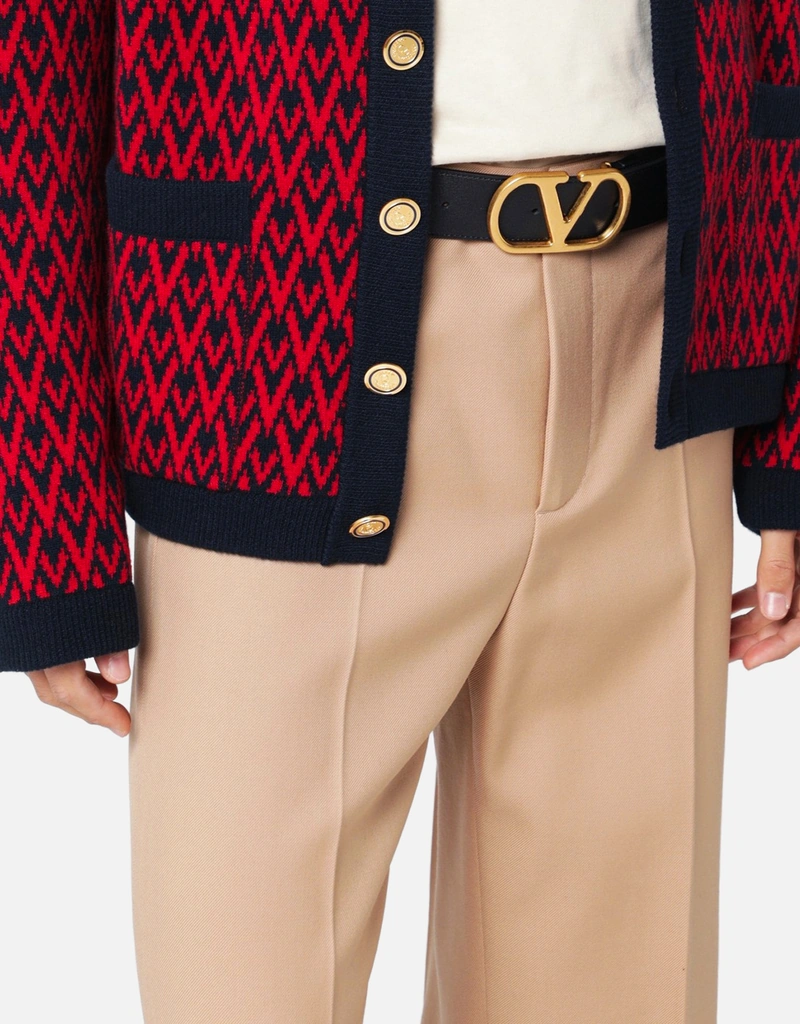 Valentino Garavani メンズブラックゴールドレザーベルト (ベルト