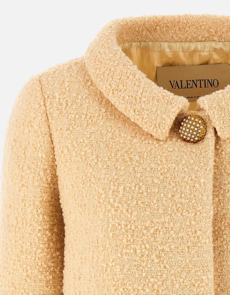 Valentino Garavani ヴァージンウールツイードラウンドネックカラー3/4