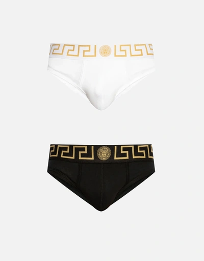 Versace メンズ ブラック ストレッチコットン ブリーフセット (下着と