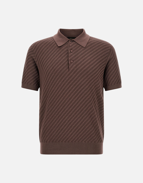Brioni メンズ コットン シルク カシミヤ 織りポロシャツ (すべての