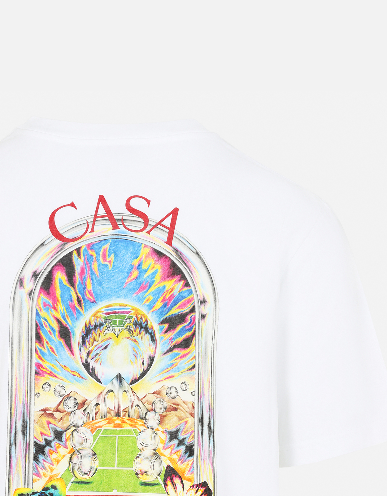 CASABLANCA メンズ ホワイト テニス風景 半袖Tシャツ (すべての新品