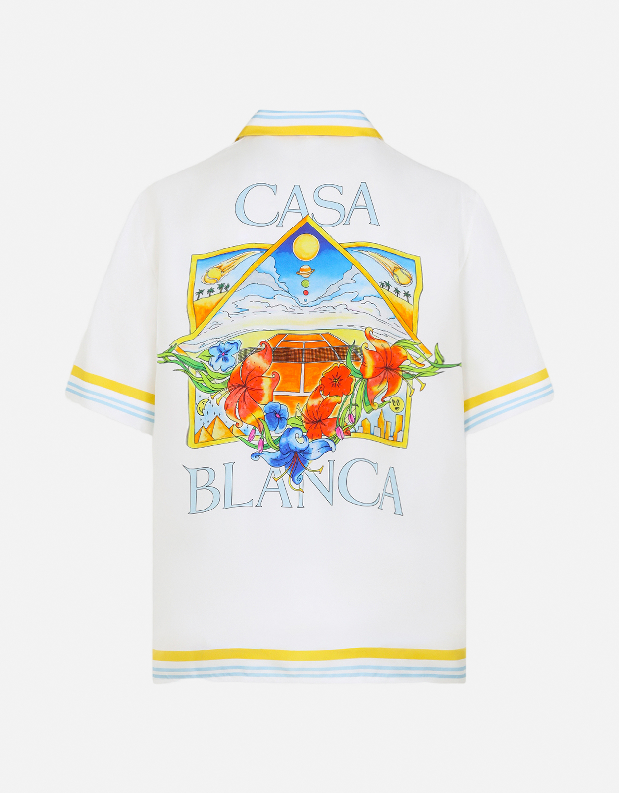 CASABLANCA メンズ テニス風景 シルク 半袖シャツ (すべての新品