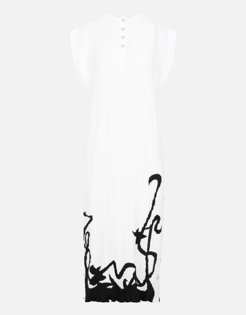 Sleeveless Pleated Midi Dress For Women - Off White - Size 34 - Lanvin Sleeveless Pleated Midi Dress For Women - Off White - Size 34 - Lanvin