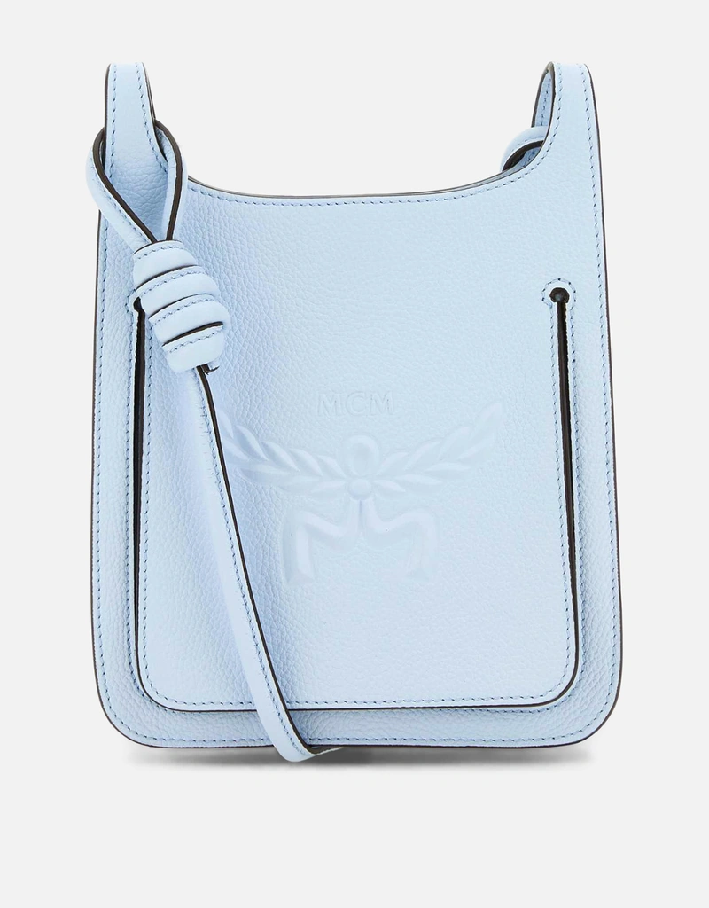 MCM パステルライトブルーレザーミニヒンメルホボクロスボディバッグ